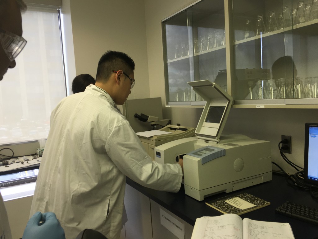 Instructor demonstrates the operation of FT-IR spectroscopy.