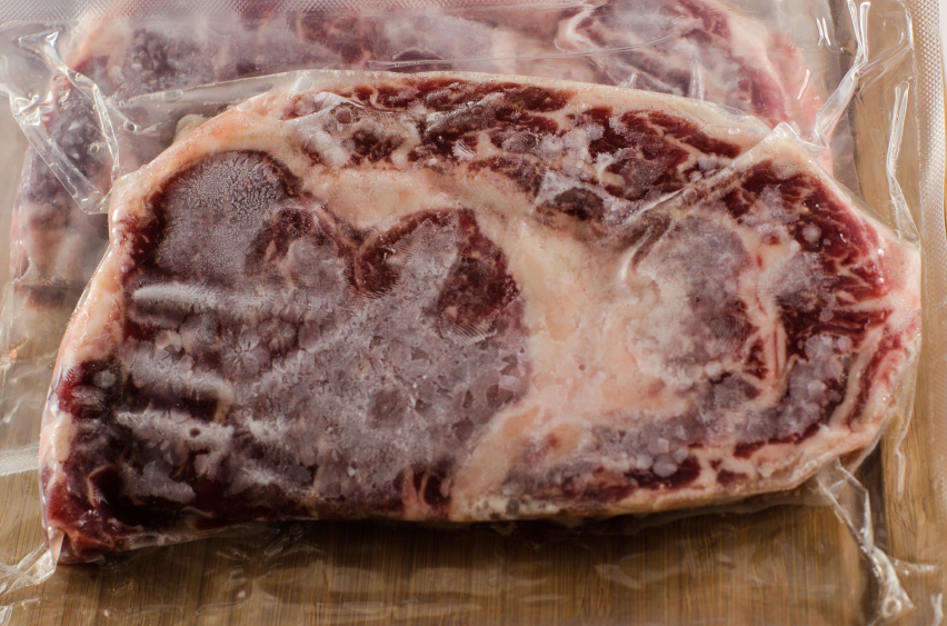 A frozen steak is stored at -18°C 