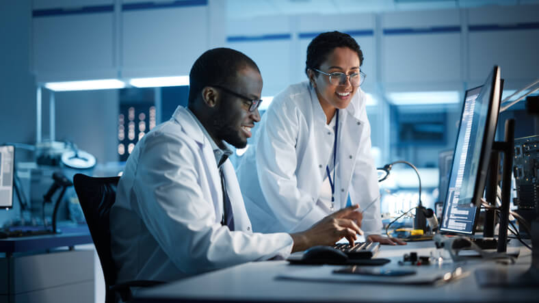 Analytical chemist in an office after their pharmaceutical certification program