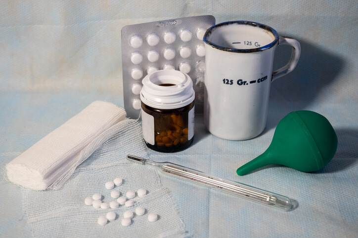 A sample of prescription drugs being examined in clinical research training