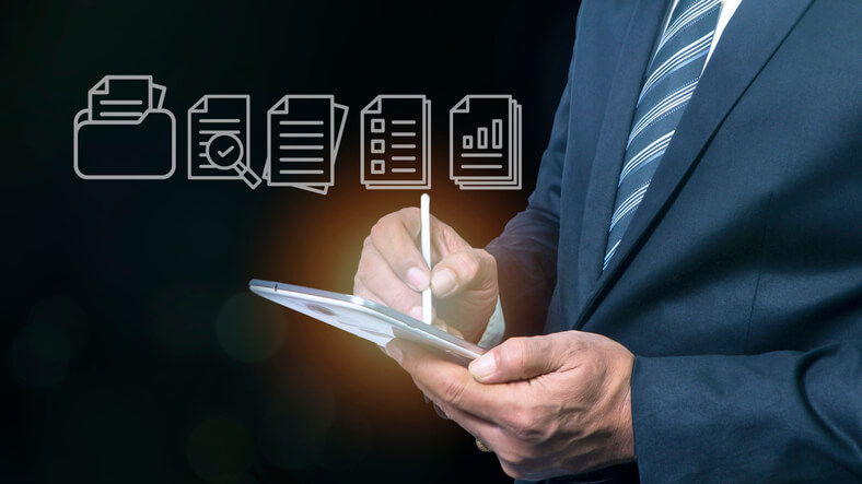 A regulatory affairs concept image depicting the steps of digital document processing